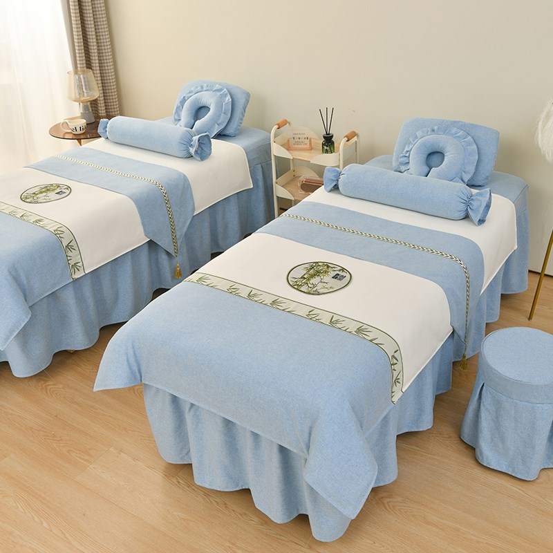 高端美容床罩四件套轻奢棉麻美容院按摩I推拿中医理疗四季床单专