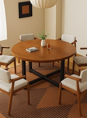 家用圆桌圆形吃饭i桌子2025新款小户型圆形餐桌椅组合圆桌面板台