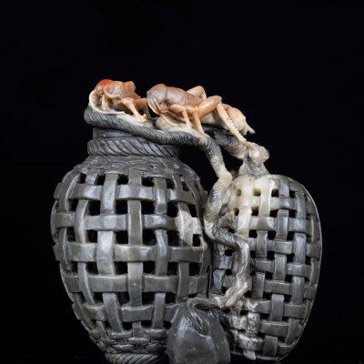 作建寿福家居客厅装饰雕刻石手奇石蛐蛐摆件芙蓉山摆设工艺品收藏