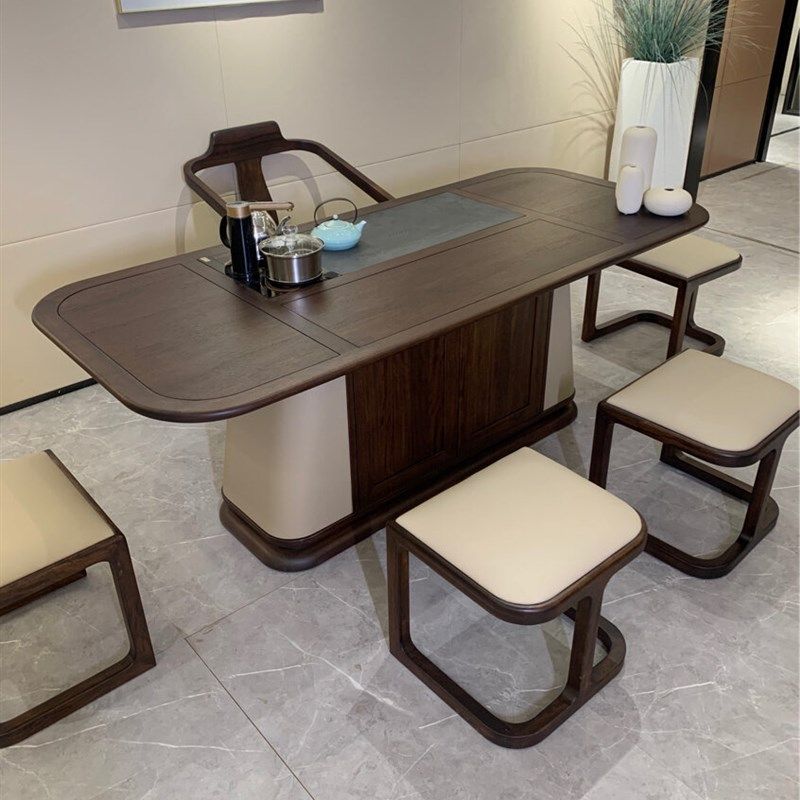 新中式茶桌椅组合北美黑胡桃木泡茶台家用阳台禅意实木Z办公室茶