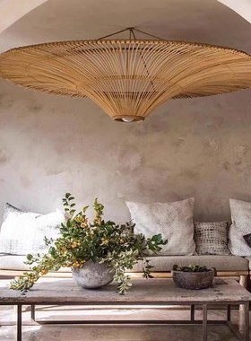 侘寂风吊灯复古民宿客厅中式茶室酒店饭店日式餐厅东南.亚藤编灯