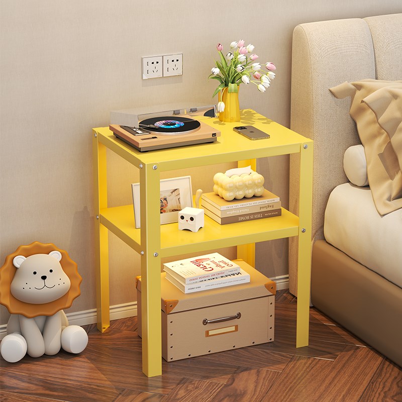 家用客厅卧室落地置物架北欧风简约E纯色收纳架现代床头柜铁艺架