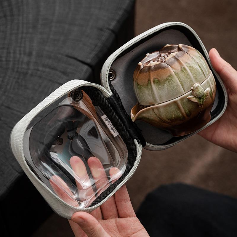 窑变防烫快客杯一壶一杯个人专用旅行茶具套装便携式户外泡茶装备