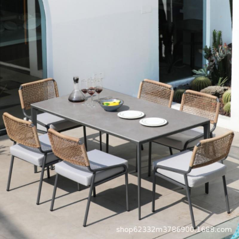 户外岩板桌椅别墅庭院防水防晒室外花园露台阳台藤编藤椅休闲组合