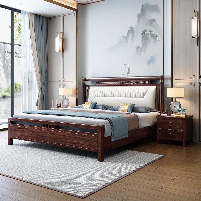 乌金木实木床新中式1.8m双人床主卧婚床1.5m经济型气压高箱储物床