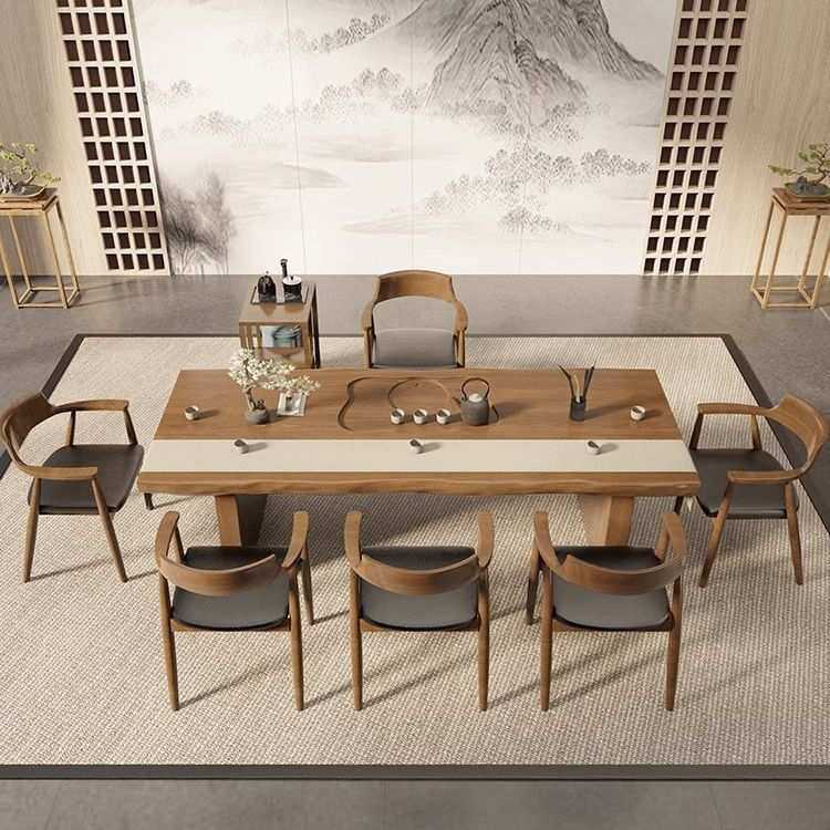 严选新中式实木大板茶桌售楼部接待桌茶楼泡茶桌椅茶室办公室茶台