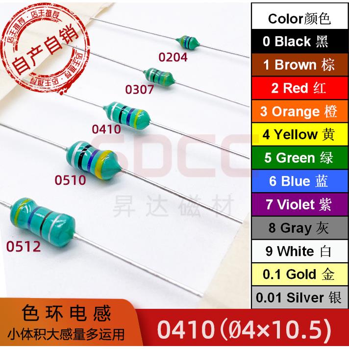 环保直插色环电感1/2W 0.5W 色码电感 0410-2200UH 2.2MH(222K)