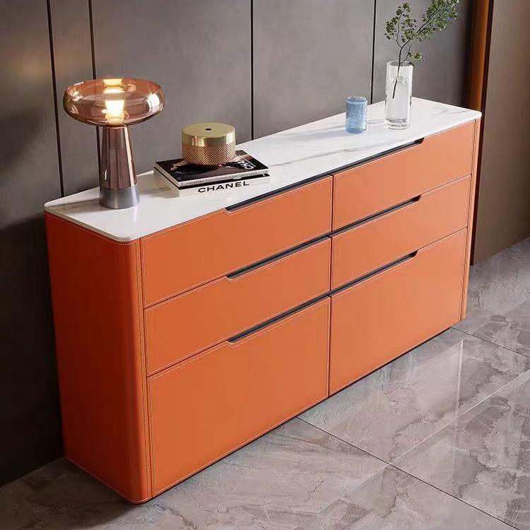 轻奢马鞍皮岩板斗柜客厅现代收纳储物玄关柜靠墙柜6斗柜餐边柜