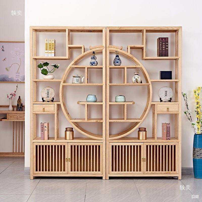 奢展示办公组合轻实木隔断茶室中式展示柜新圆形木摆件博古博古架