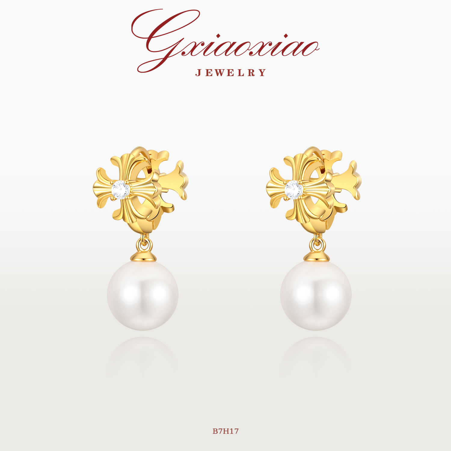 G XIAOXIAO 镀K金 【花漾】法式气质优雅百搭十字花耳环 B7H17