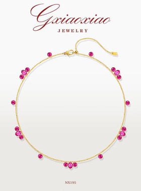 G XIAOXIAO 925银【烟雨轻红】时尚气质高级百搭锁骨项链 NX195