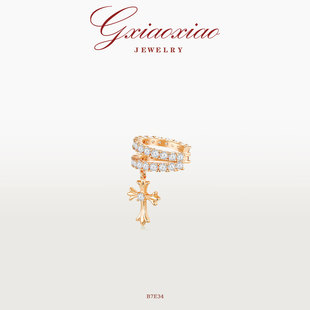 气质高级感精致百搭潮流十字架耳夹 法式 镀K金 B7E34 XIAOXIAO