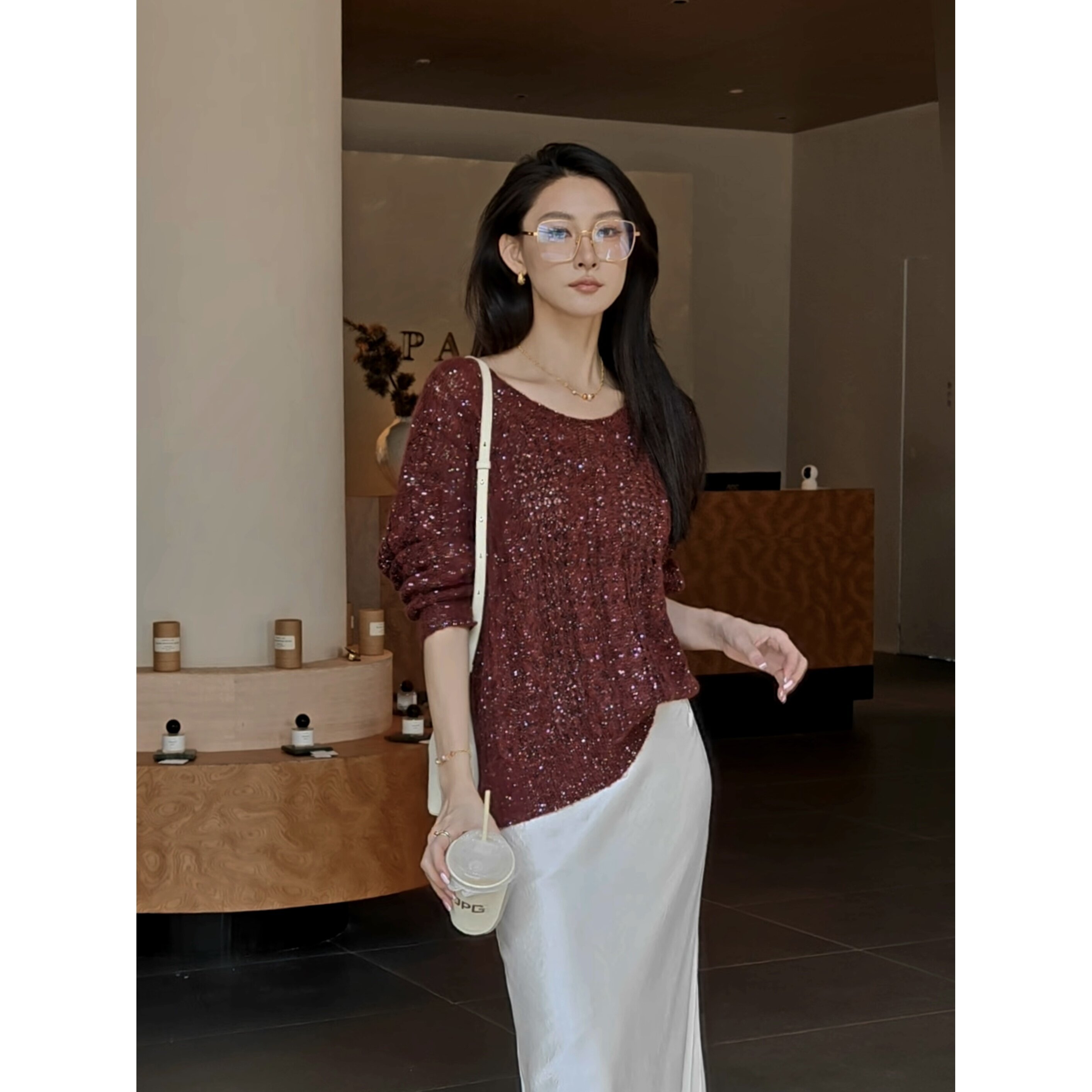 【鎏金梅洛酒红】纸片人修身亮片