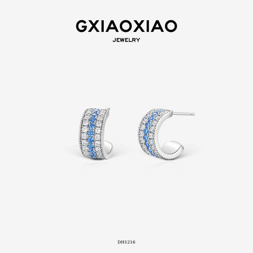 G XIAOXIAO高小小 耳饰时尚气质精致百搭蓝白拼色C圈耳环 DH1216