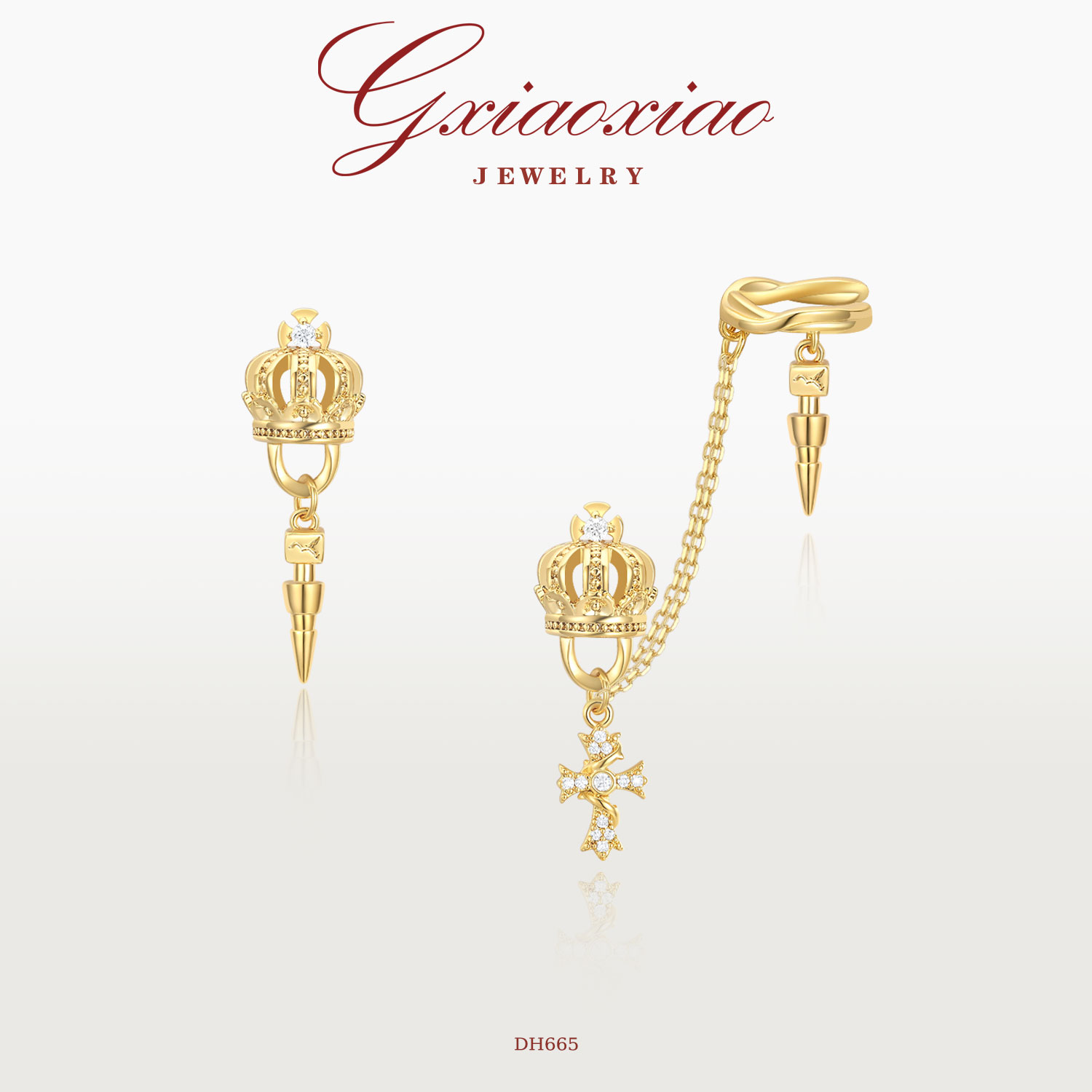GXIAOXIAO皇冠十字架耳环