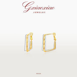 XIAOXIAO 方形耳环 法式 双色素款 NH329 高级几何设计师款