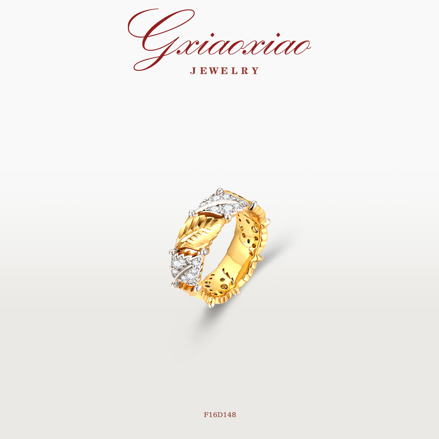 G XIAOXIAO 镀K金 法式高级设计款复古双色枫叶戒指 F16D148