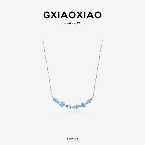 G XIAOXIAO高小小925银法式气质小众百搭蓝色异形微笑项链F20X148