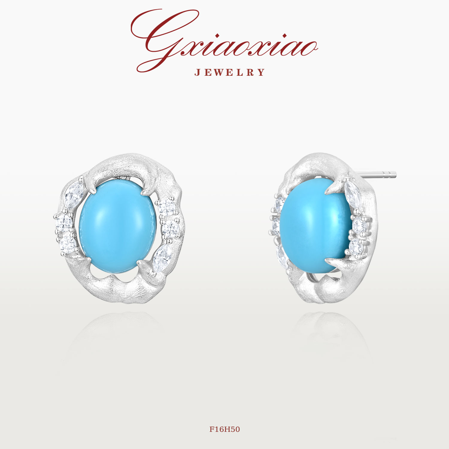 GXIAOXIAO复古拉丝椭圆蓝色耳环