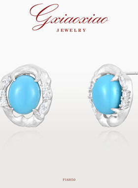 G XIAOXIAO 新年礼物 气质高级复古拉丝椭圆蓝色耳环 F16H50