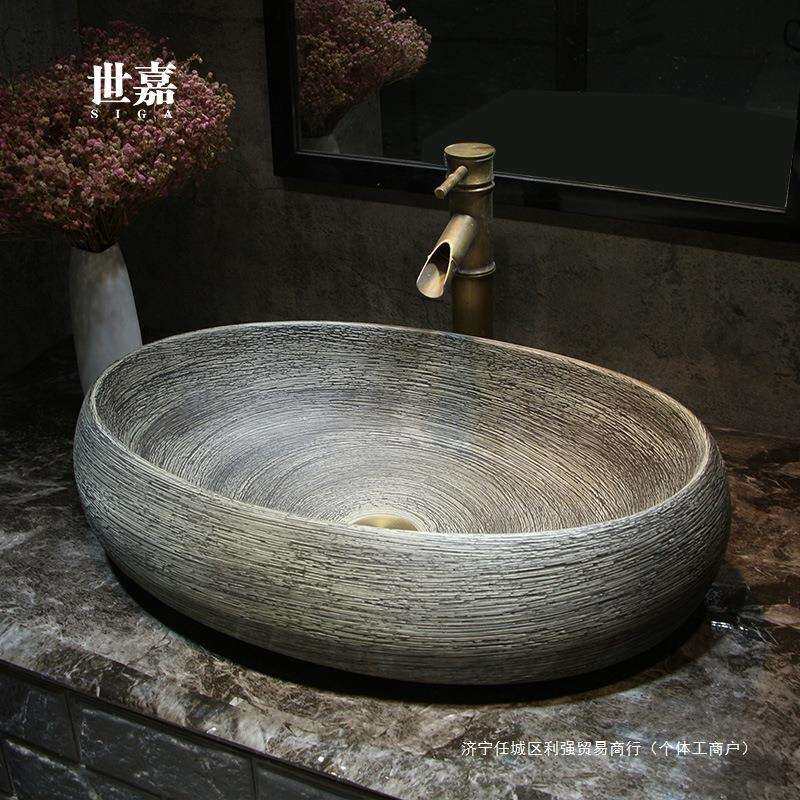 新中式台上盆仿古台上盆陶瓷洗手新中式简约盆椭圆大号家用脸盆无