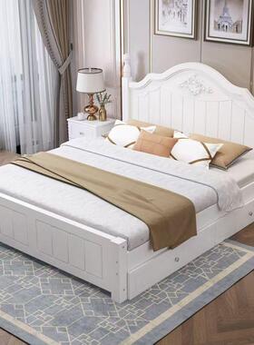 美式白色实木床1.8米现代简约1.5m单双人气压储物奶油风卧室婚床