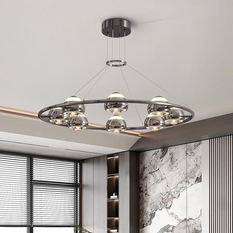 现代简约客厅吊灯设计师极简创意主灯轻奢大气珍珠黑透镜餐厅吊灯