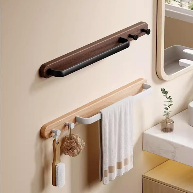 毛巾架免打孔卫生间置物架浴室厕所浴巾架子太空铝挂架实木毛巾杆