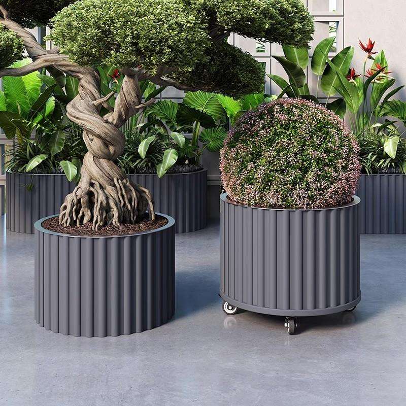 铝合金圆形花箱户外庭院阳台移动花盆防水防晒室外种植箱花坛
