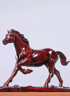 小叶紫檀一马当先红木桌面摆件实木雕刻马文房案摆收藏领导工艺礼