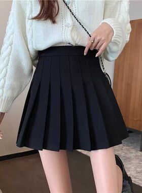 百褶裙女秋冬百搭学生短裙高级感冬季毛呢高腰显瘦A字半身裙