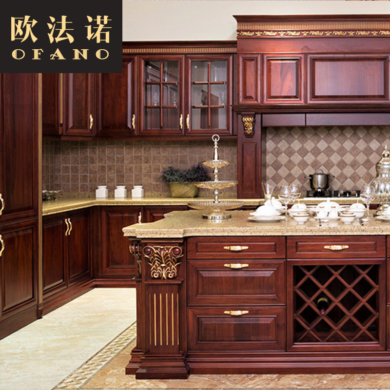 美式实木橱柜定制整体橱柜石英石台面厨柜别墅开放式厨房全屋定制