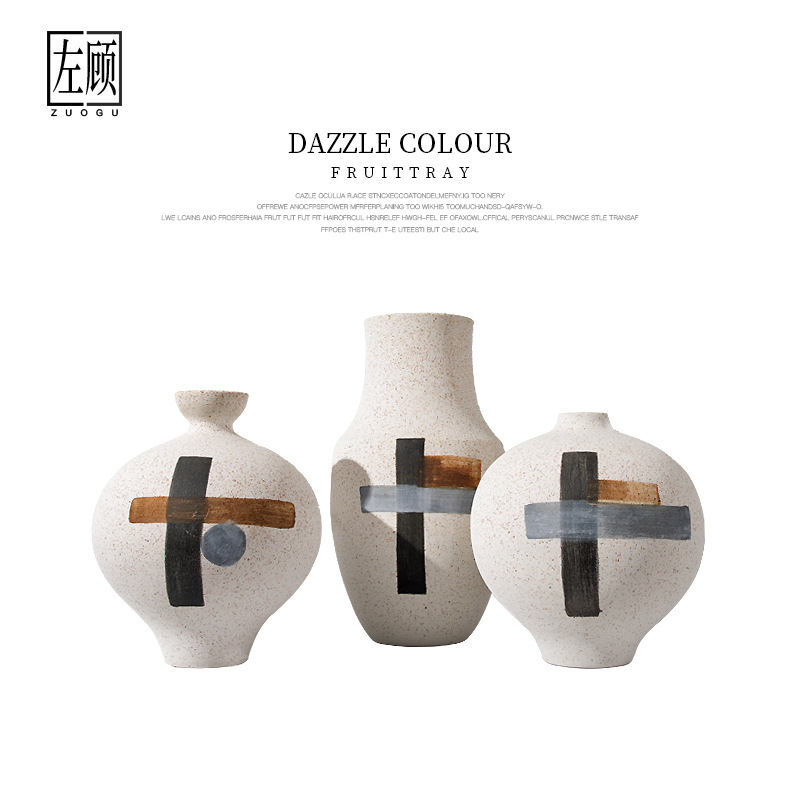 磨砂陶瓷现代简约花瓶客厅书柜茶几摆件新中式样板房售楼花器