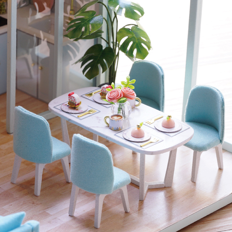 蓝色清新diy手工小屋诗意生活创意手工拼装别墅房间木质模型礼物