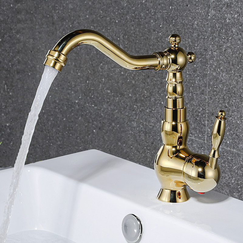 全铜欧式金色水龙头仿古面盆冷热家用卫生间洗脸盆台下盆复古旋转,家装主材,面盆龙头,淘宝优惠券,粉丝福利购,淘宝优惠卷