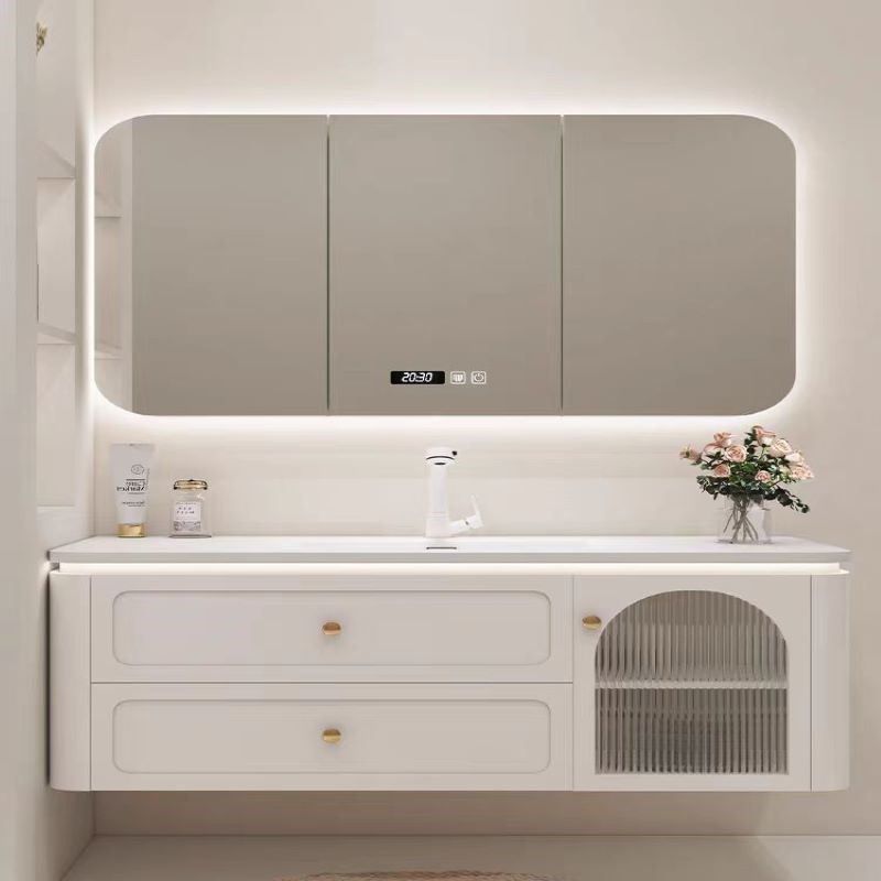 奶油风陶瓷一体盆浴室柜组合带侧柜卫生间洗漱台圆角镜柜洗脸盆柜,家装主材,浴室柜组合,淘宝优惠券,粉丝福利购,淘宝优惠卷