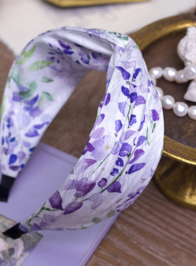 莫耦某独木舟插画师合作款紫藤碎花森系发箍女头箍宽边清新发饰