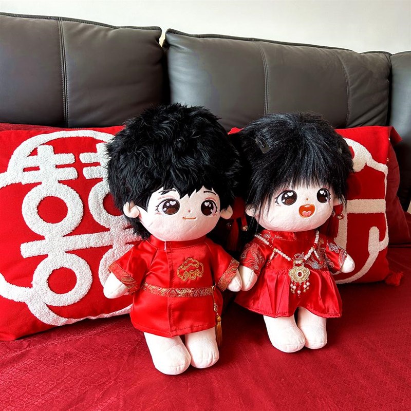 压床娃娃一对棉花娃娃可爱古风汉服婚嫁新中式情侣公仔结婚礼物