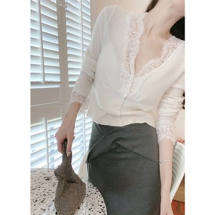 内搭上衣女秋冬 超仙洋气小众设计感针织开衫 2021年新款 蕾丝打底衫