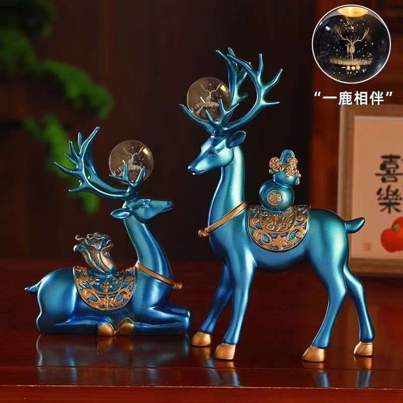 创意招财鹿摆件家居装饰品室内客厅酒柜玄关房间摆设.乔迁新居礼