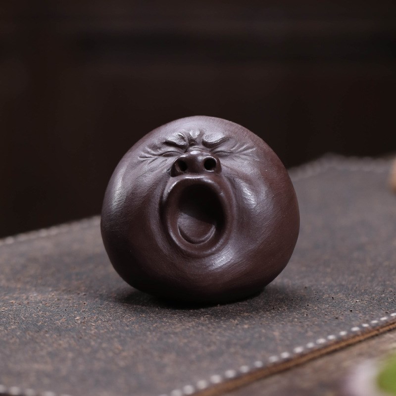 丑萌哈切茶宠女i士稀奇古怪紫砂打哈欠茶宠丑萌人头像表情摆件可