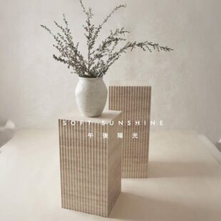 子面几何大理石洞摆件落地黄展示台立柱雕塑底座墩体开单面体六槽