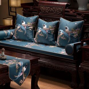 四季通用新中式罗汉床垫子高级丝仿真防滑红木定制感沙发坐垫座垫