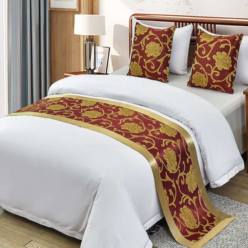 床尾巾酒店专用轻奢高端网u红民宿中式床尾巾抱枕宾馆家用结婚床