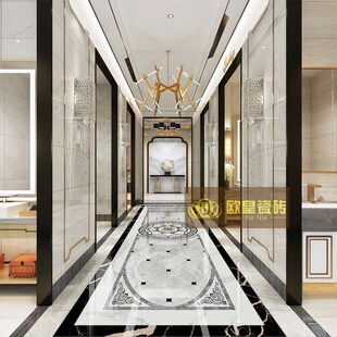 现代简约过道拼花地砖酒店餐馆入户玄关造型瓷R砖走廊拼图地板砖