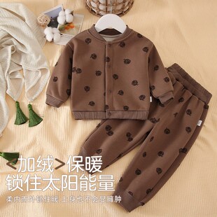 婴儿秋冬季抗寒外穿加厚加绒分体护肚套装宝宝内衣打底保暖家居服