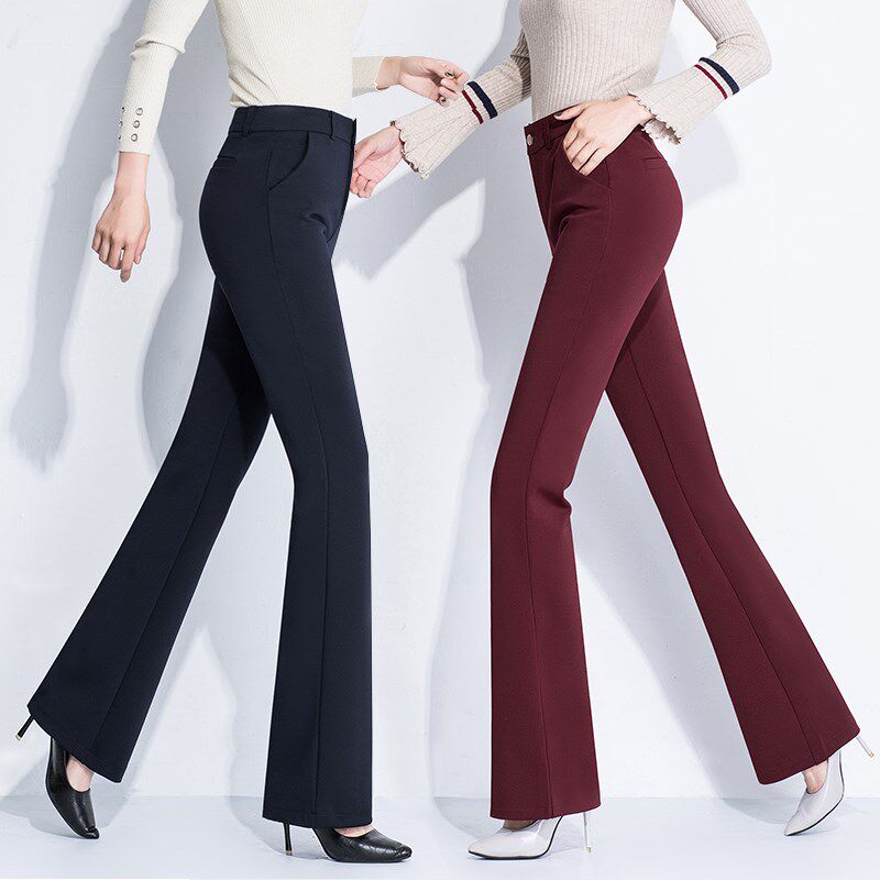 春秋装冬装新品直筒微喇裤长裤喇叭女裤加长显高显瘦工装西裤弹力