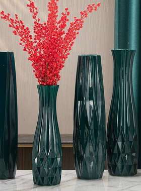 60cm绿色大花瓶客厅落地陶瓷花瓶祖母绿装饰简约居家可装水