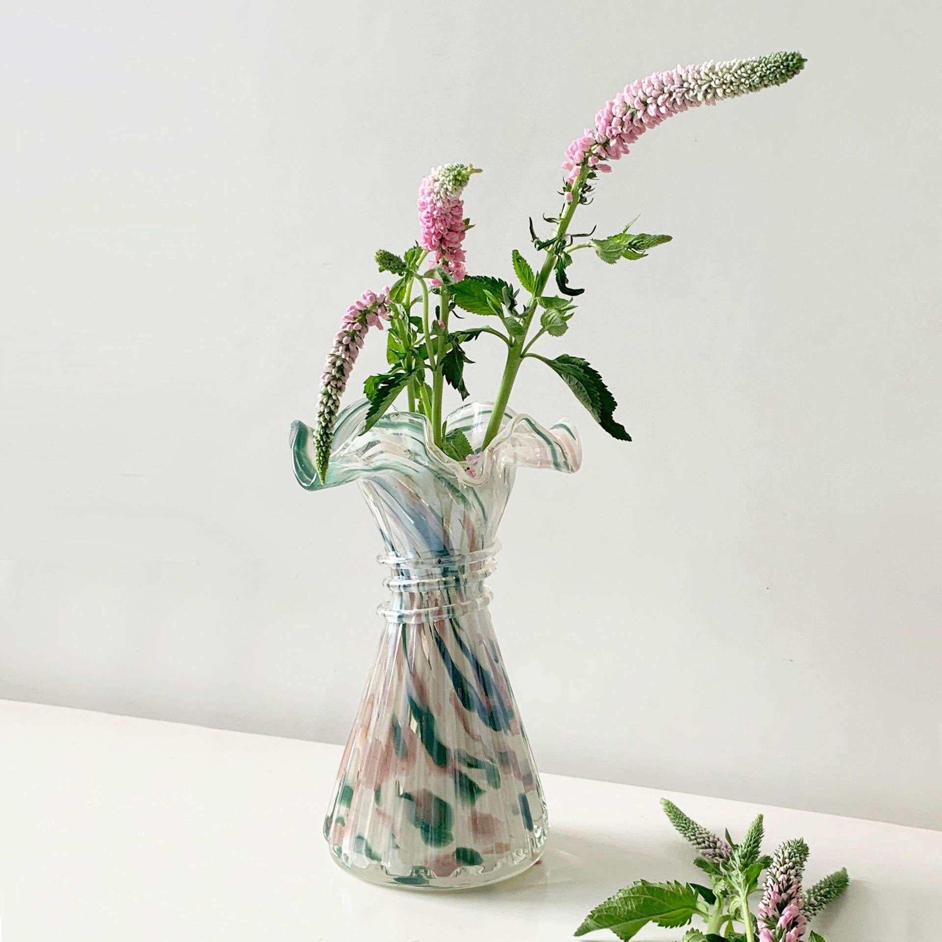 法式中古芬顿风麦穗手工玻璃花瓶插花鲜花客厅餐桌卧室软装摆件