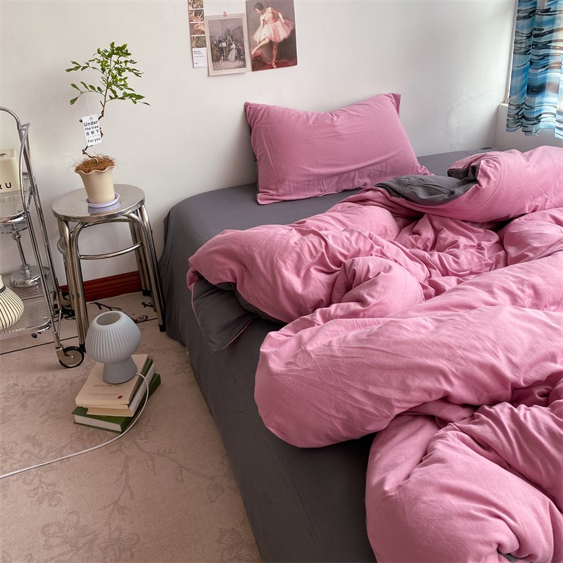 白色简简单单双拼全棉针织棉四件套 超软裸睡被套天竺棉.床单床笠